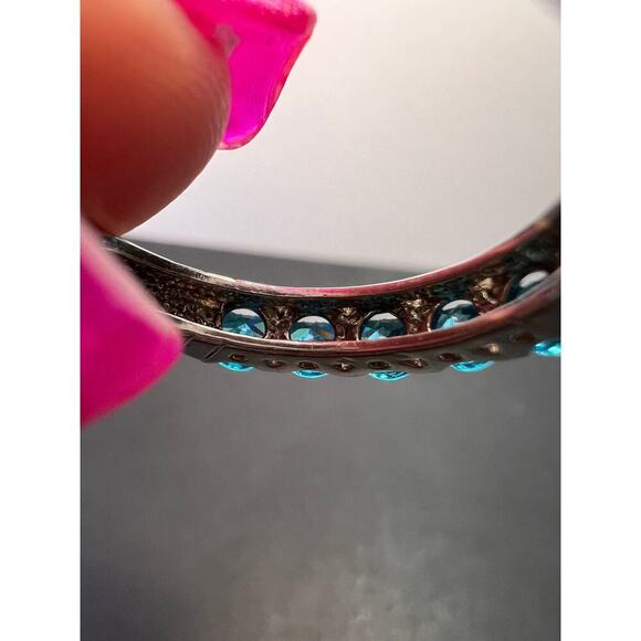 5 stone blue CZ rhodium over Sterling silver ring size 9 - Picture 10 of 11